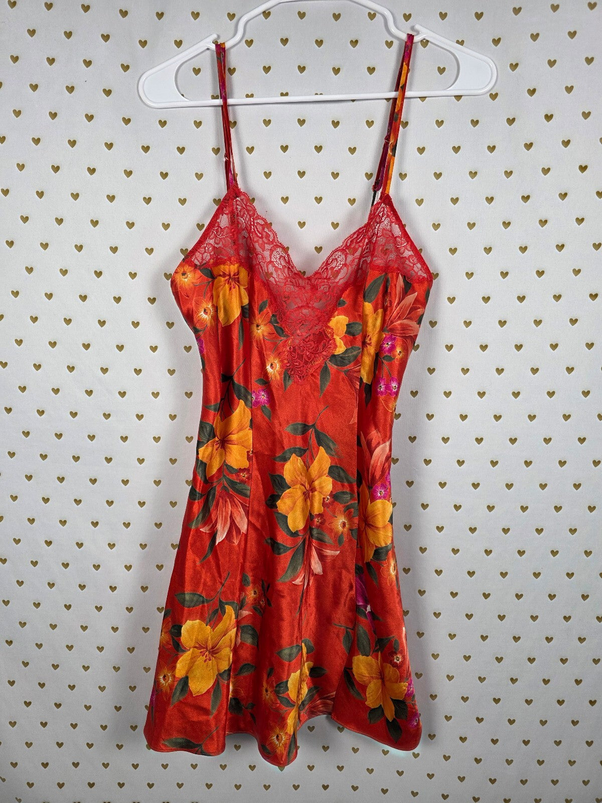 Vintage Victoria's Secret Floral Satin Lace Slip Nightgown Dress S 90s