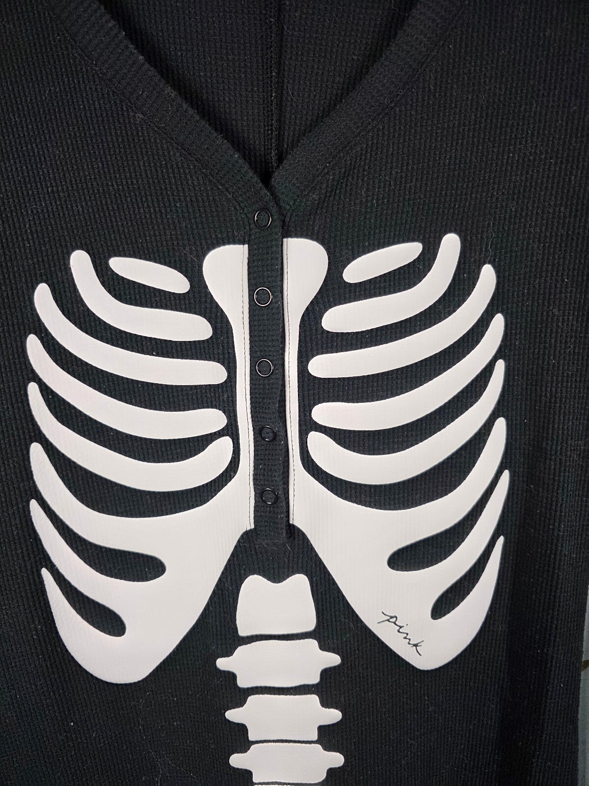 Victoria's Secret PINK Skeleton Thermal Union Suit One Piece Pajamas Black S