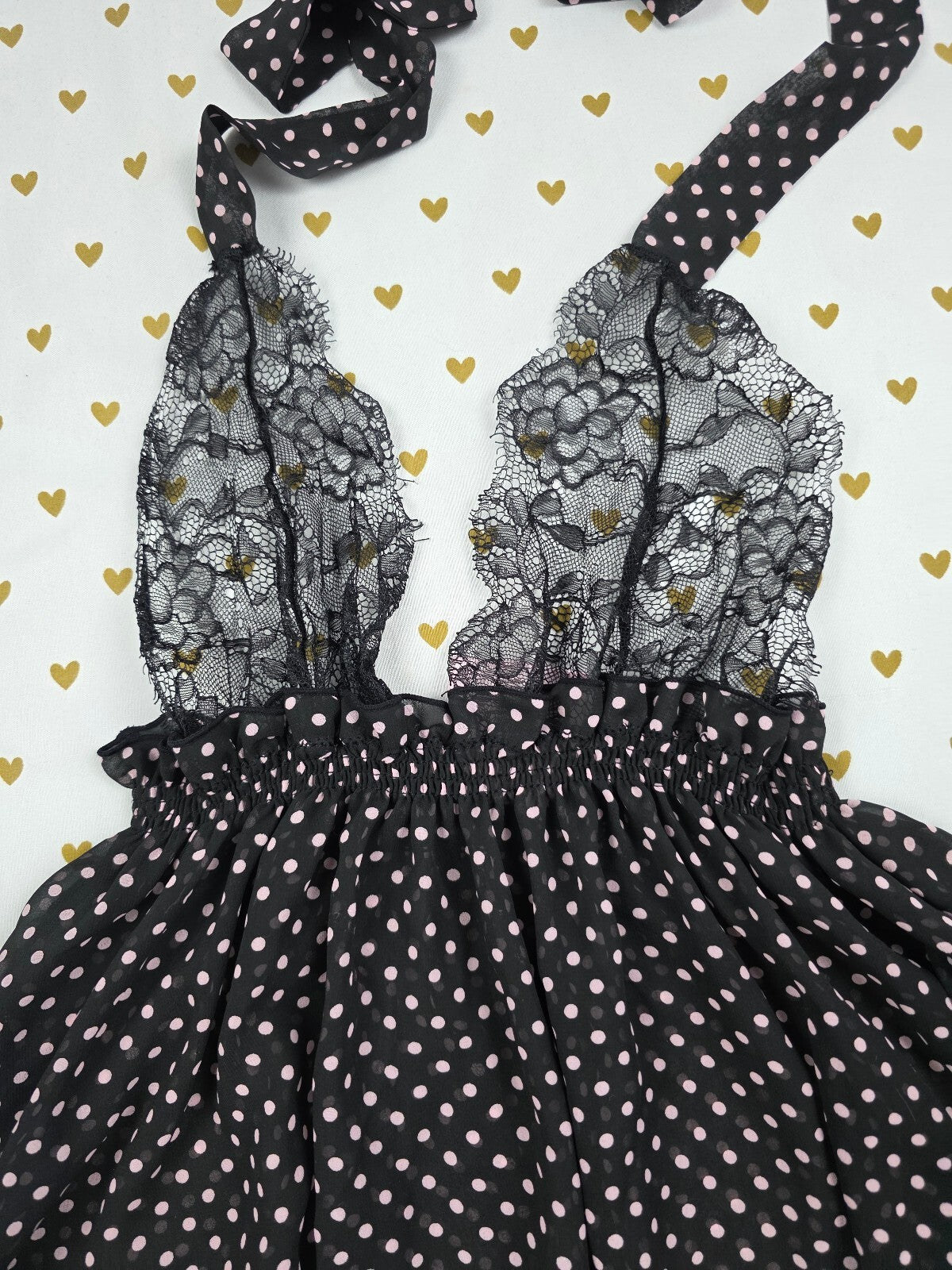 Victorias Secret Sexy Little Things Polka Dot Nightie Lingerie Lace Tie Dress M