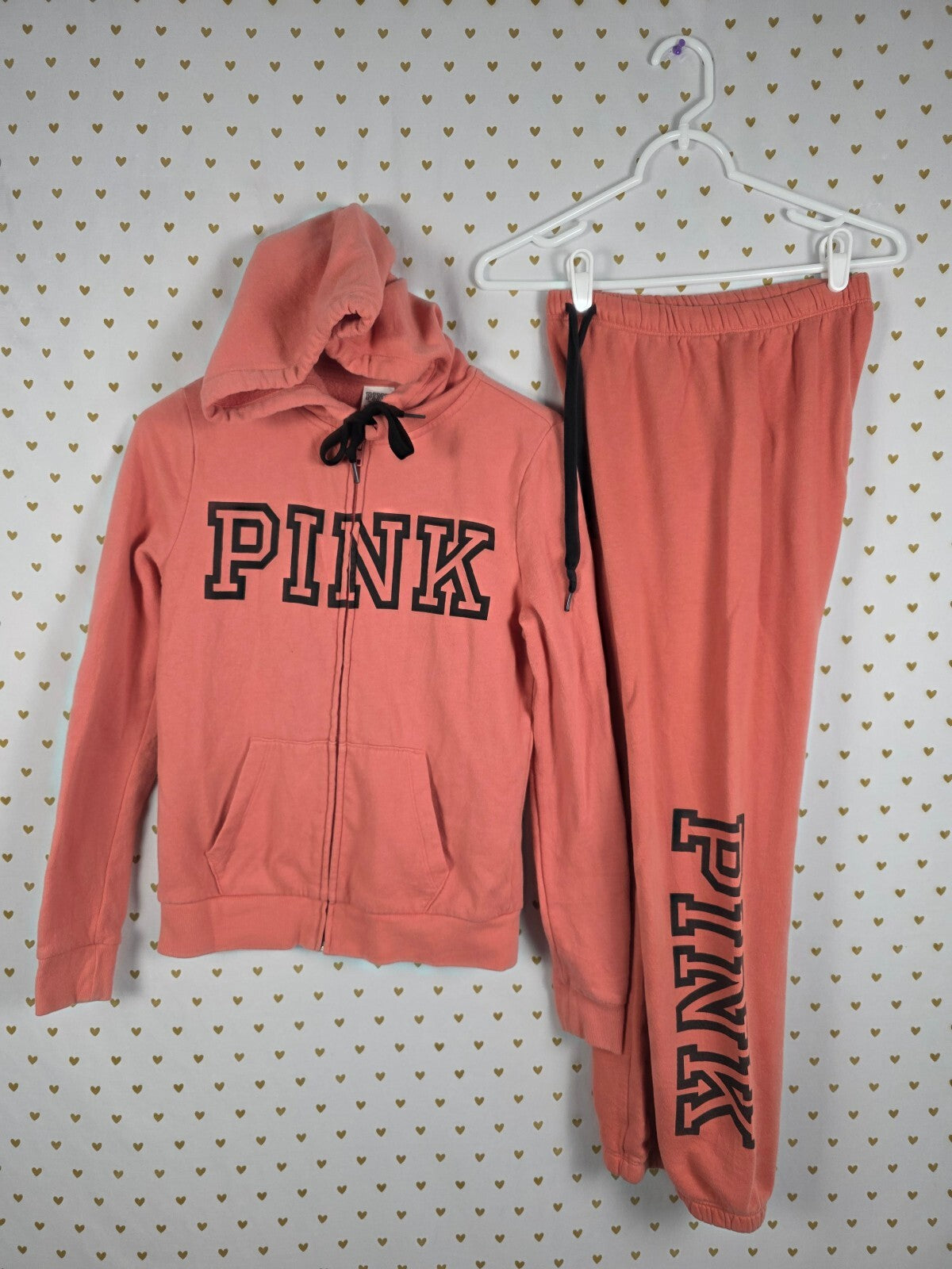 Victorias Secret Pink Logo Full Zip Hoodie Jacket Sweats Sweatpants SET XS