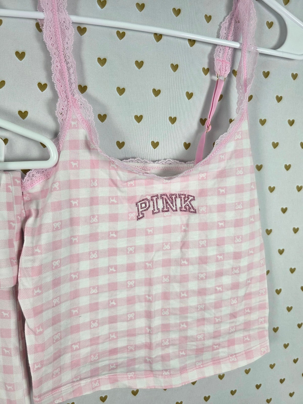 Victorias Secret PINK LOVESHACKFANCY Foldover Flare Yoga Pants Tank SET Gingham