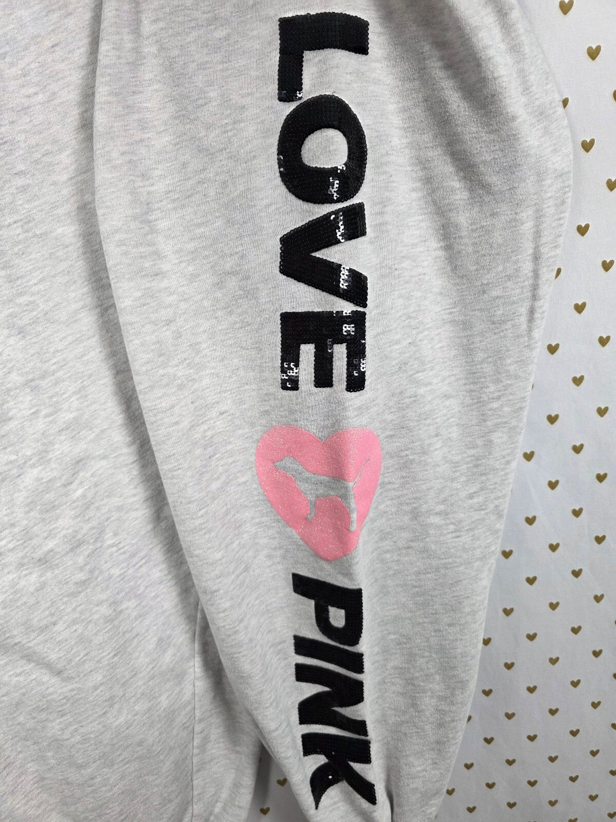 Victorias Secret PINK Campus Originals Sweats Sweatpants BLING Heart 2XL XXL
