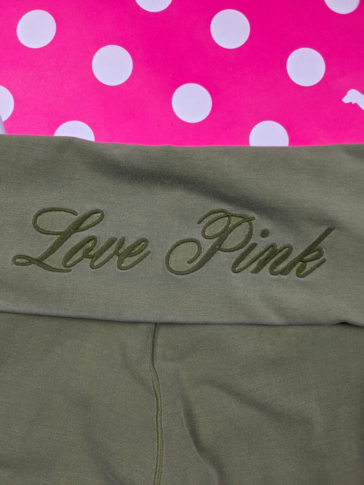 Victorias Secret PINK Foldover Yoga Shorts Green Logo Small