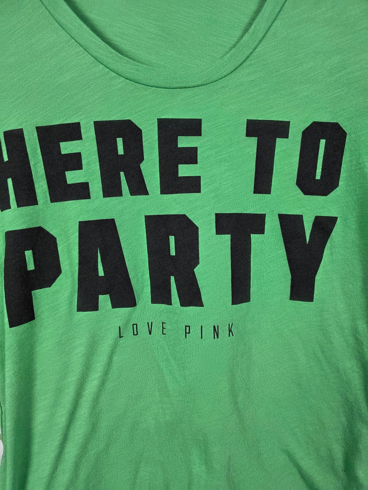 PINK Victoria's Secret Here To Party Graphic Tee Long Sleeve Neon Green XS