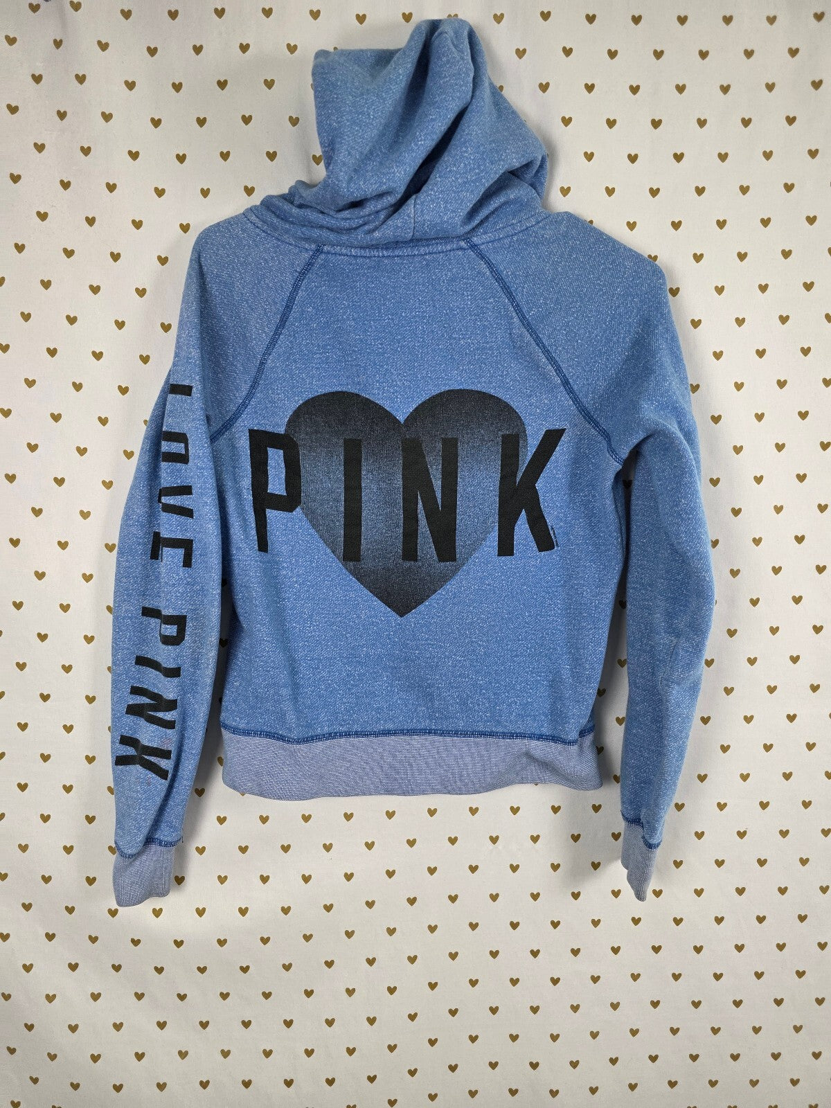Victorias Secret Pink Vintage Heart Love Blue Full Zip Hoodie Jacket Small