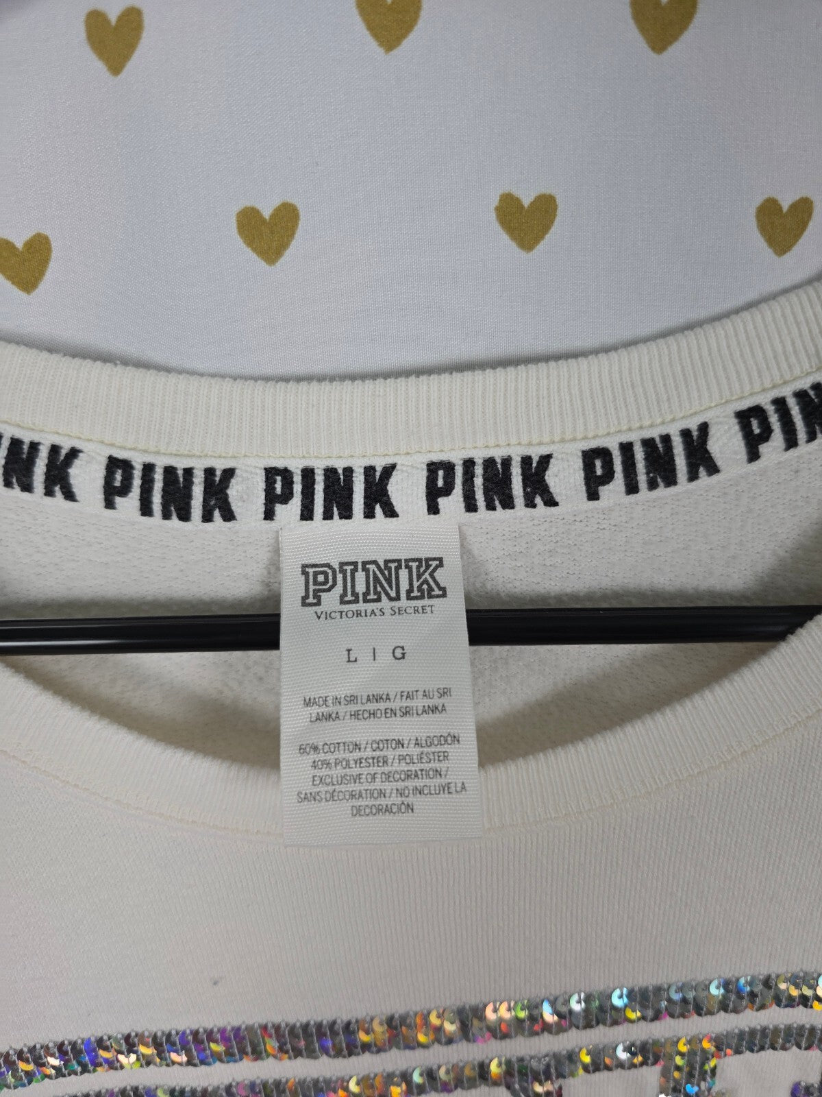 Victorias Secret Pink White BLING Silver Sweater Shirt LARGE