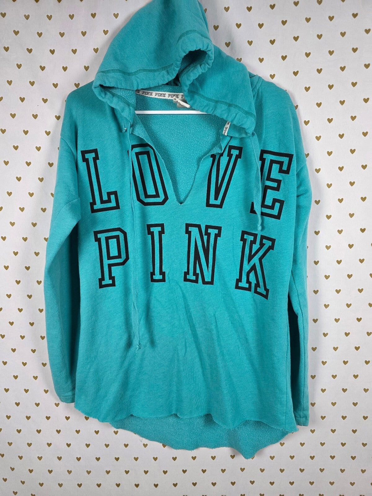 Victorias Secret Pink Love Vintage V neck Pullover Hoodie Sweater XS