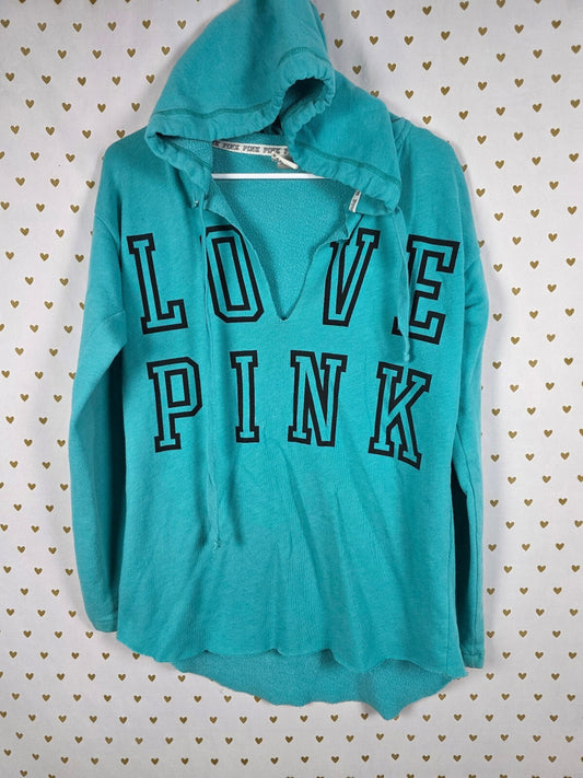 Victorias Secret Pink Love Vintage V neck Pullover Hoodie Sweater XS