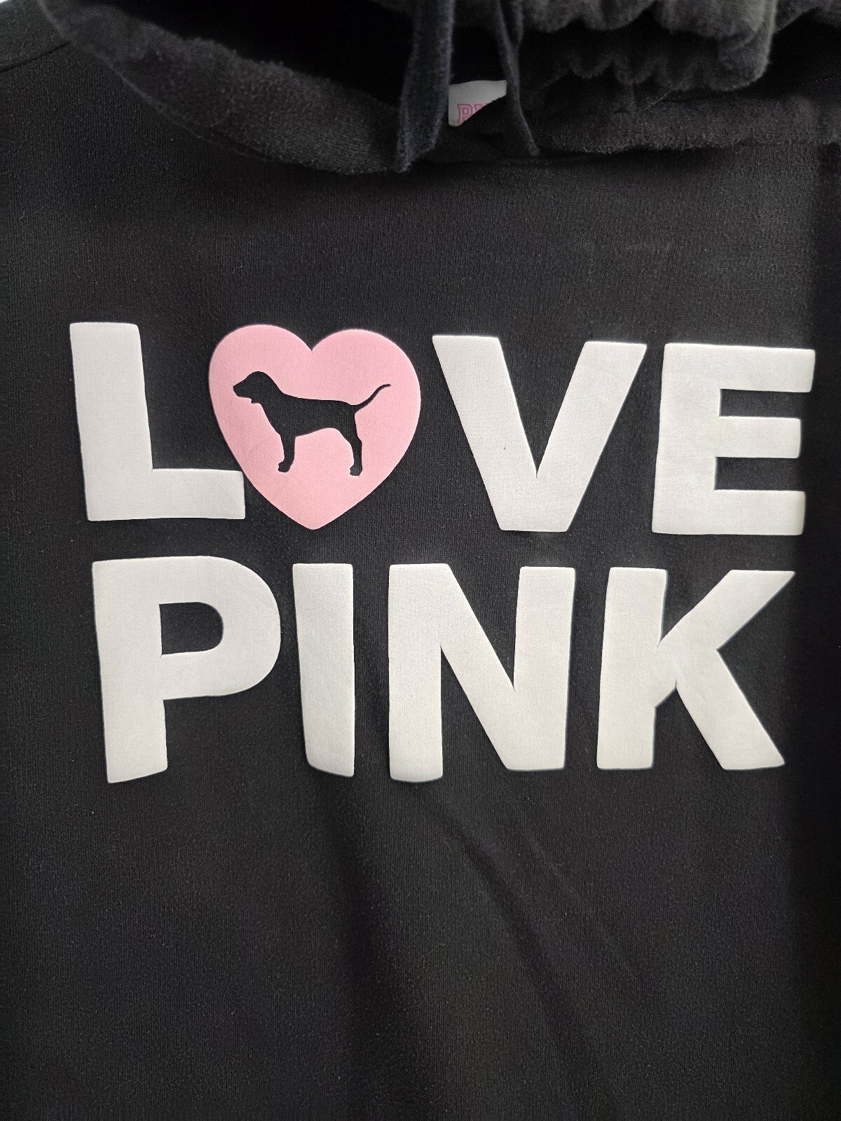 VS PINK Originals Campus LOVE PINK Hoodie Sweatpants Set S Dog Heart Black