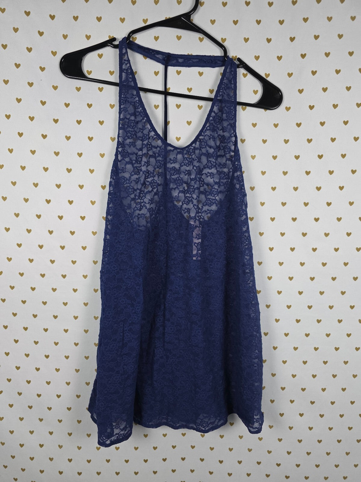 Victorias Secret Blue stretchy Lace Racerback Nightie Lingerie Dress Small