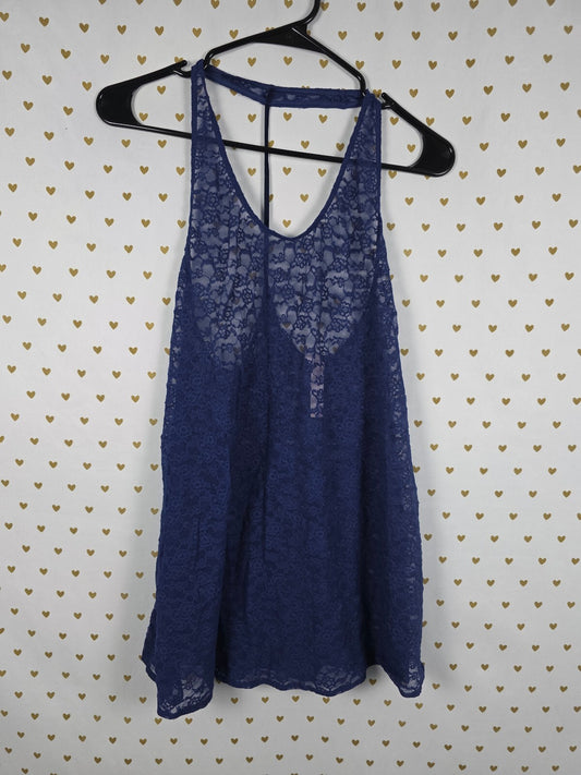 Victorias Secret Blue stretchy Lace Racerback Nightie Lingerie Dress Small