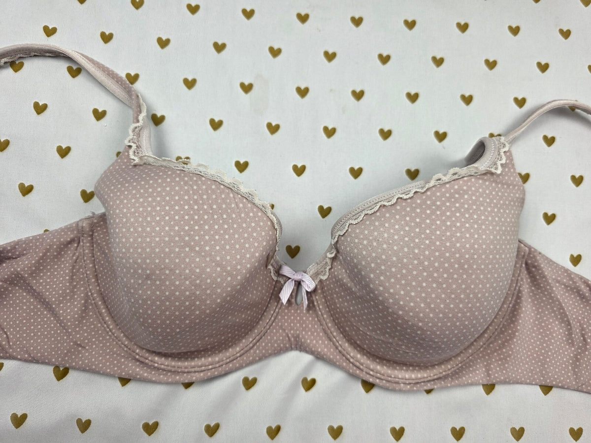 Victorias Secret Polka Dot Lined Demi Balconette Bra 32DD