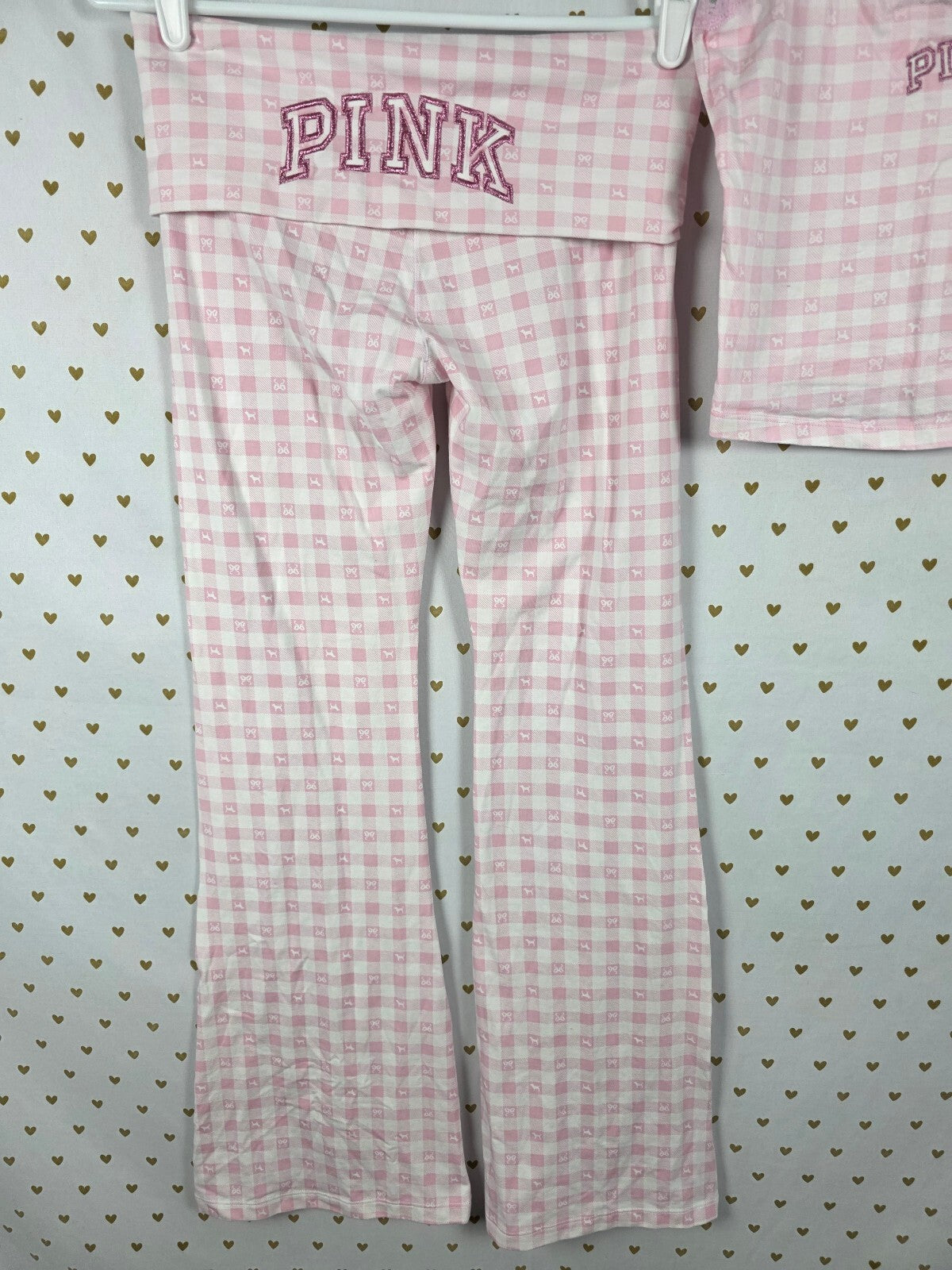 Victorias Secret PINK LOVESHACKFANCY Foldover Flare Yoga Pants Tank SET Gingham