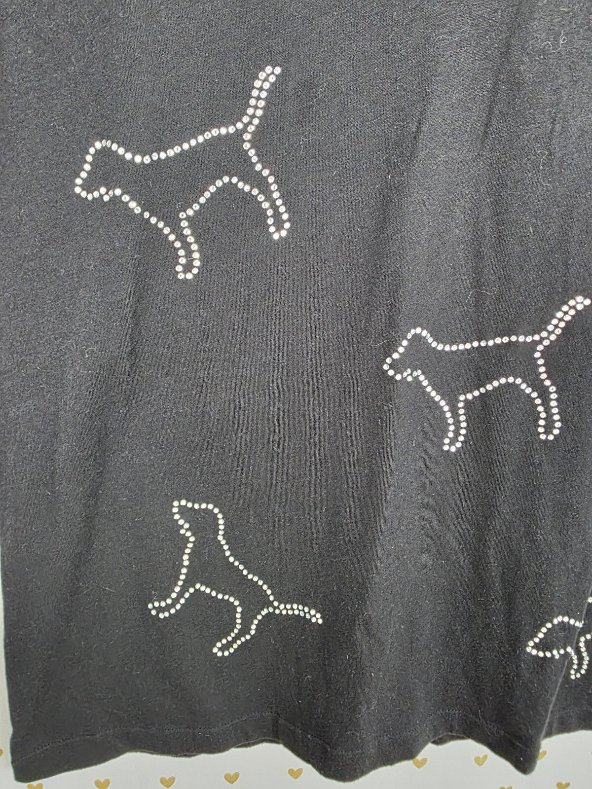 Victorias Secret PINK Bling Dogs Studded V neck Black Tee shirt Large
