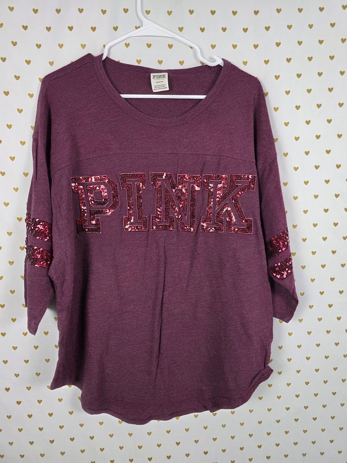 Victorias Secret PINK Red BLING Sequined Tee shirt LARGE