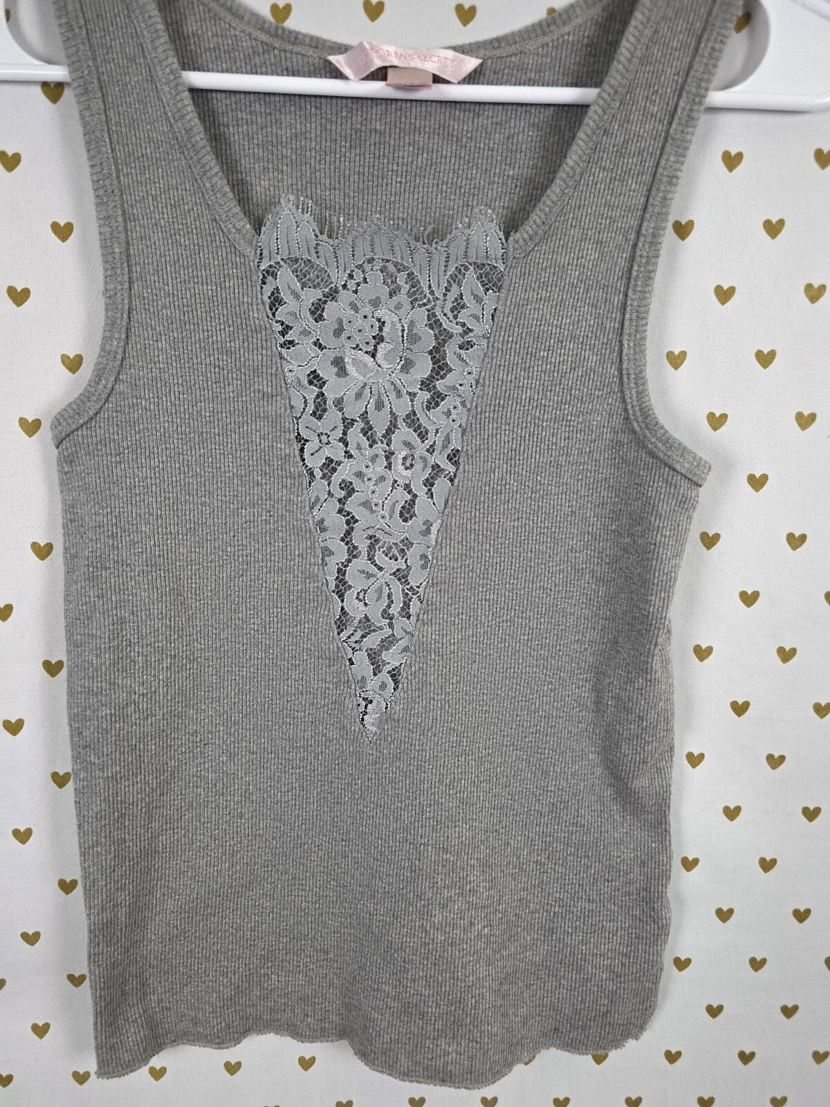 Victorias Secret Vintage Grey Ribbed Lace accent tank top Large Cotton Y2k