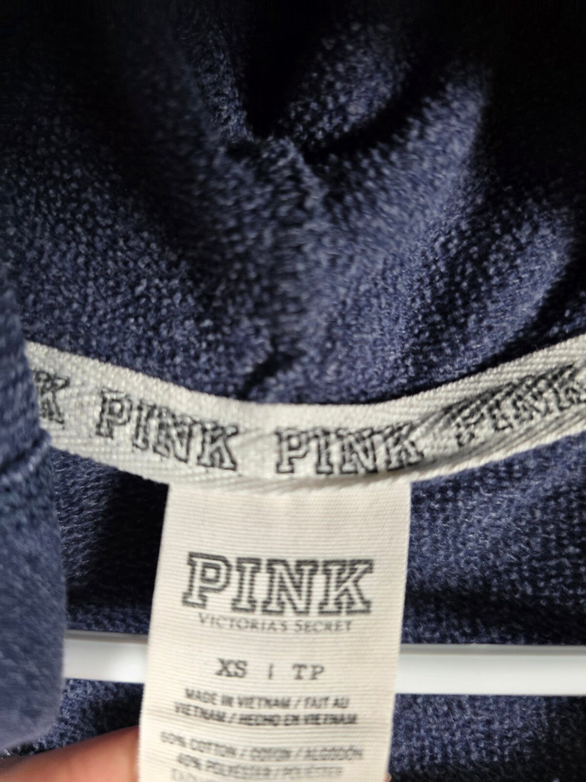 Victorias Secret Pink XS LOVE Embroidered Pullover Logo Hoodie Sweater Blue