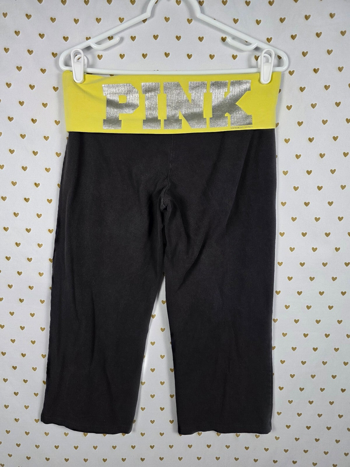 Victorias Secret PINK Vintage Capri Yellow Foldover Yoga Pants Y2k LARGE