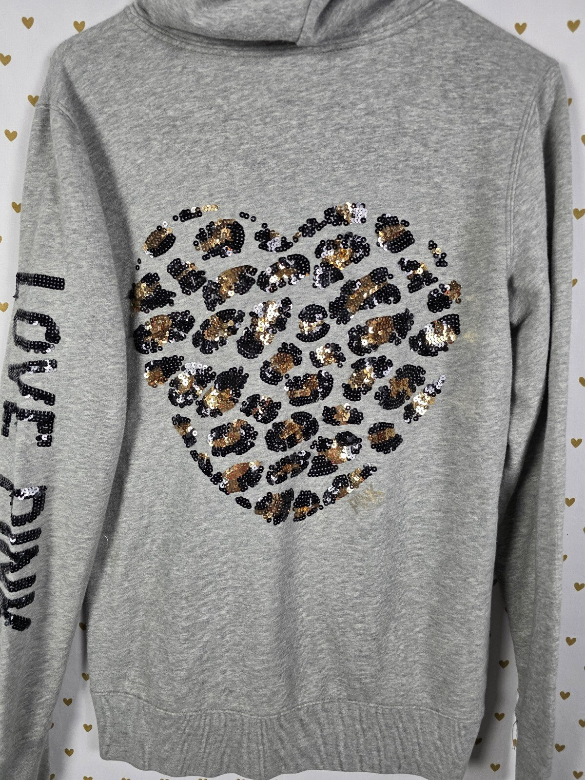 Victorias Secret Pink Bling Leopard Cheetah Heart Sequined Full zip Jacket SM