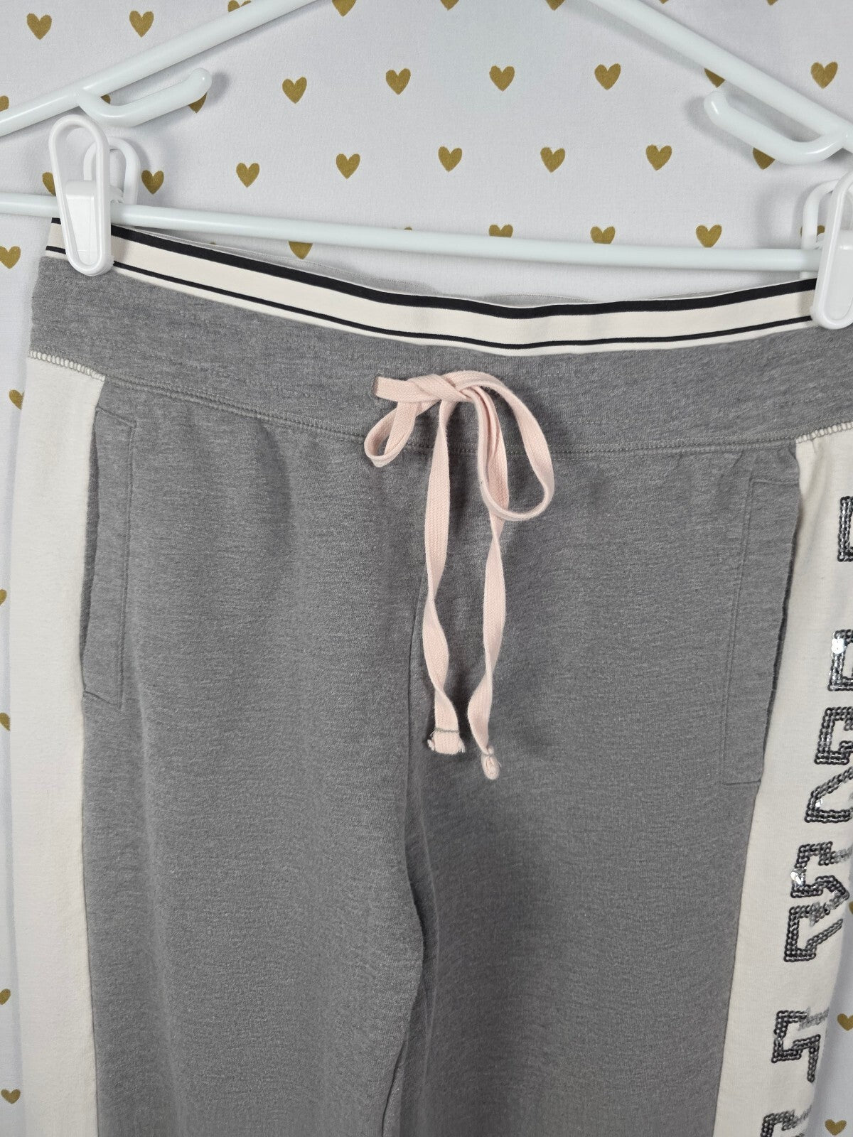 Victorias Secret PINK Bling sequined Logo Sweats Sweatpants Silver XS