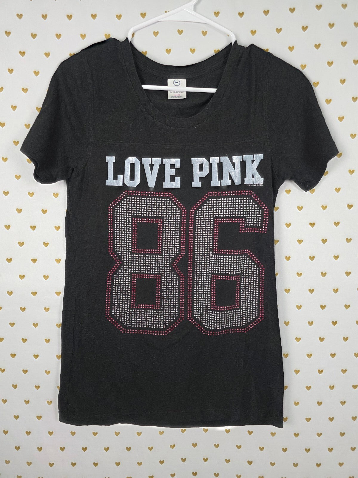 Victorias Secret PINK Vintage 86 Studded Tee Shirt Y2k Black MEdium