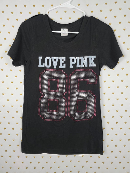 Victorias Secret PINK Vintage 86 Studded Tee Shirt Y2k Black MEdium