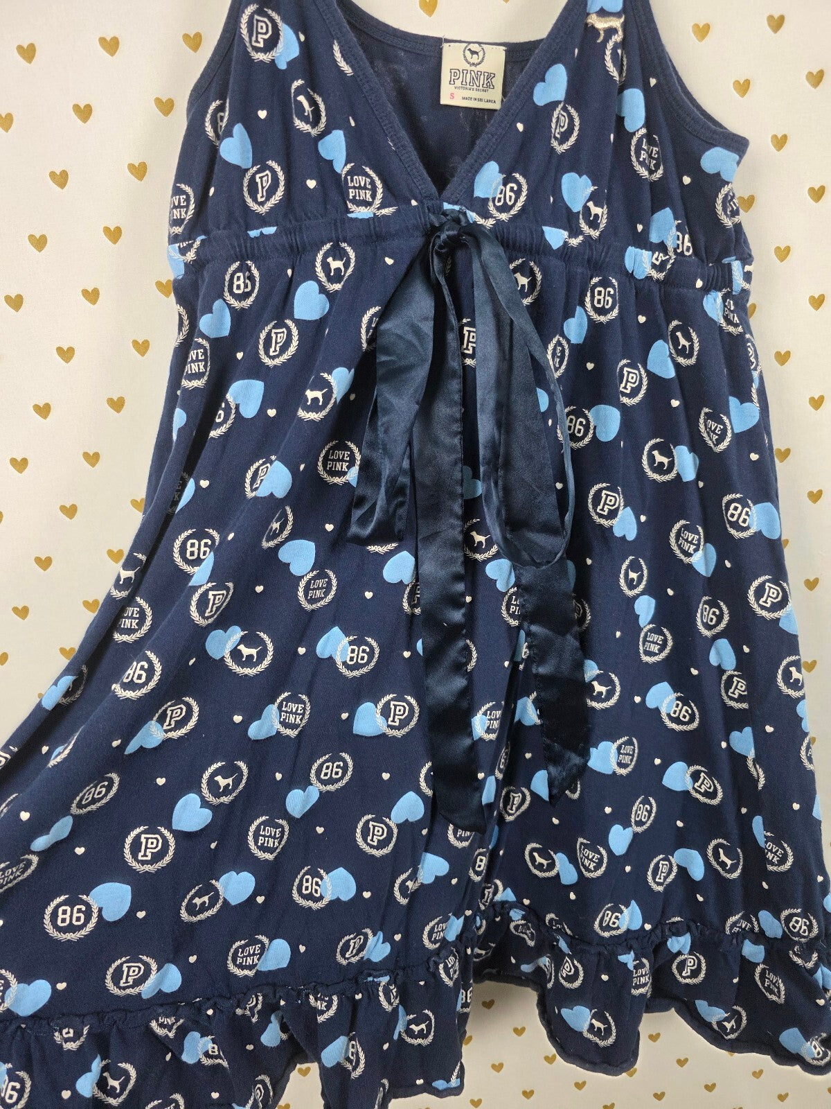 Victoria's Secret PINK Babydoll Chemise Sleep Dress Blue Hearts Logo SM Sundress