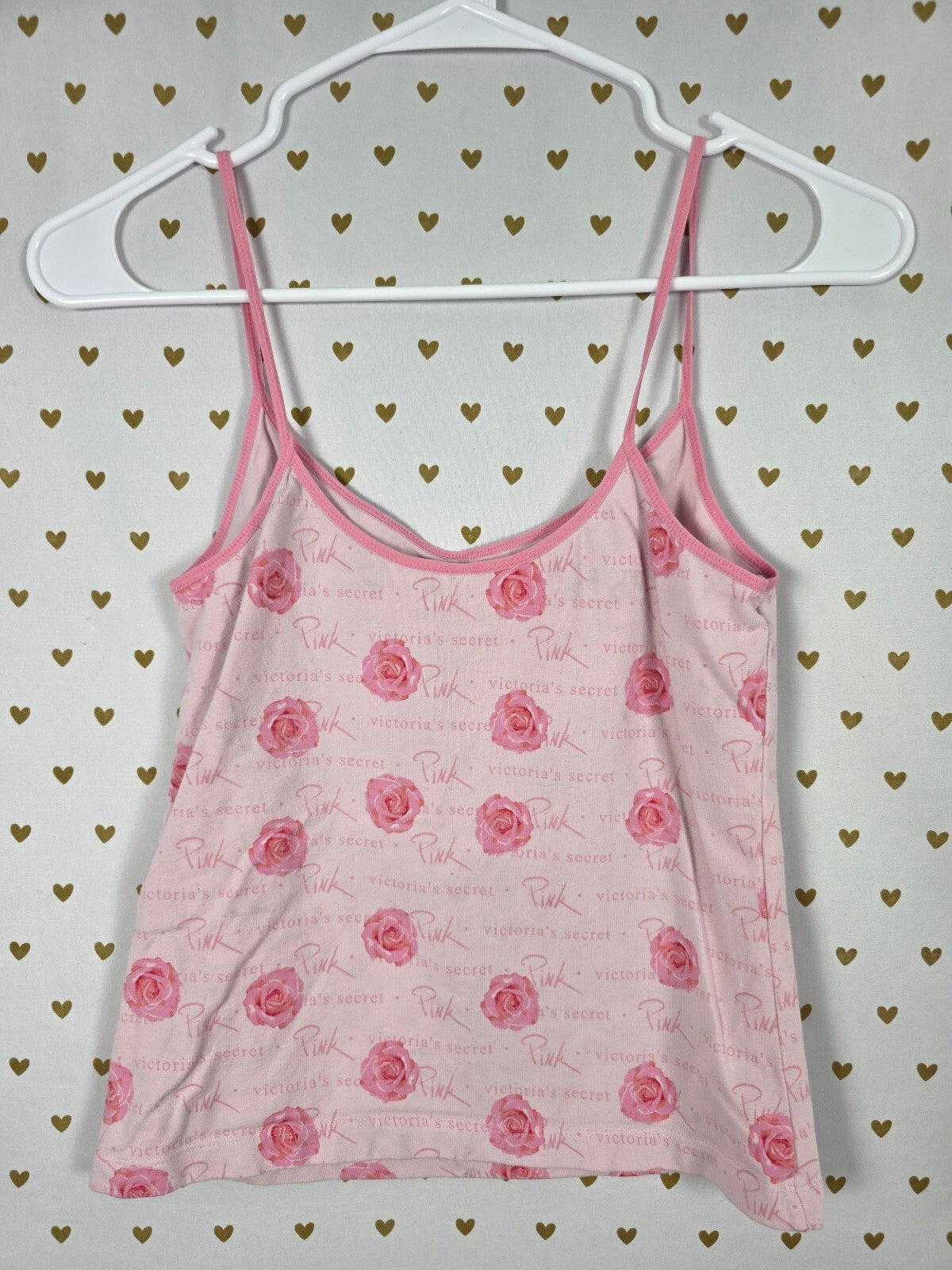 Victoria's Secret PINK Rose Print Cami Tank Top Pink Floral Logo Medium Vintage