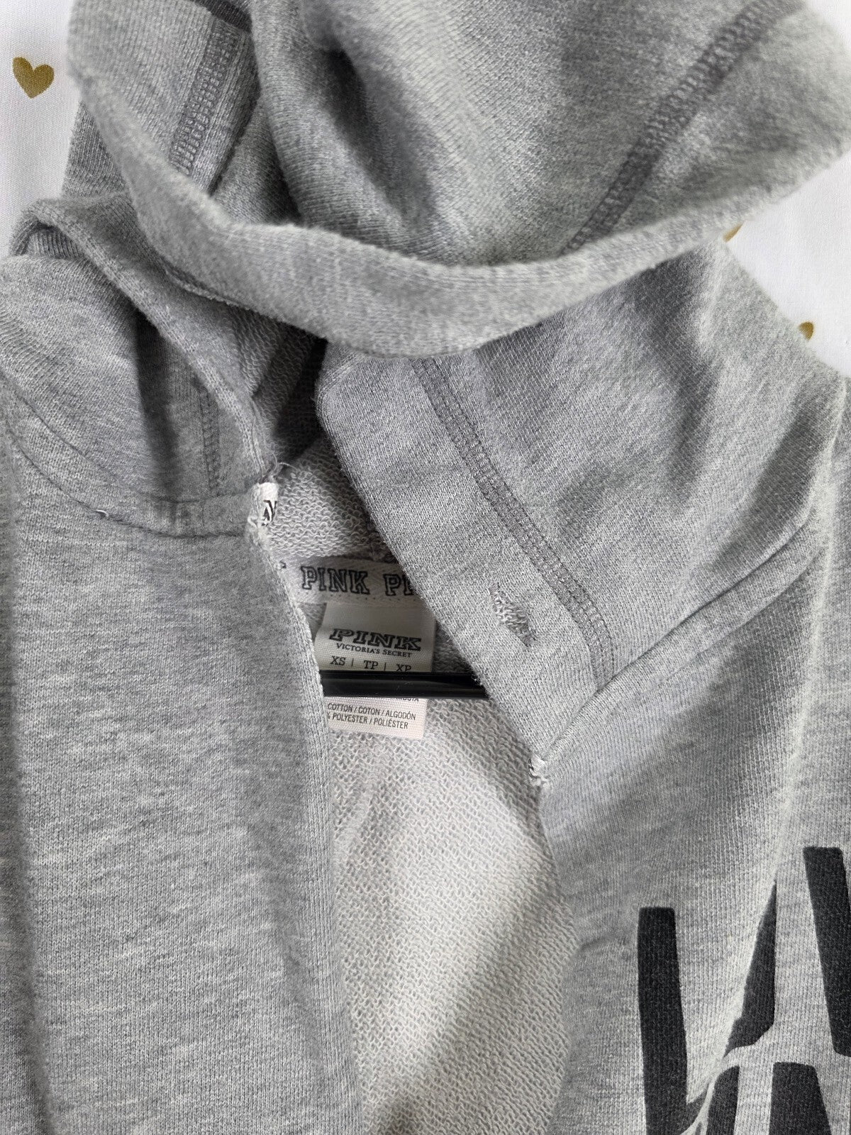 Victorias Secret Pink Pullover V Neck Hoodie Sweater logo Grey XS