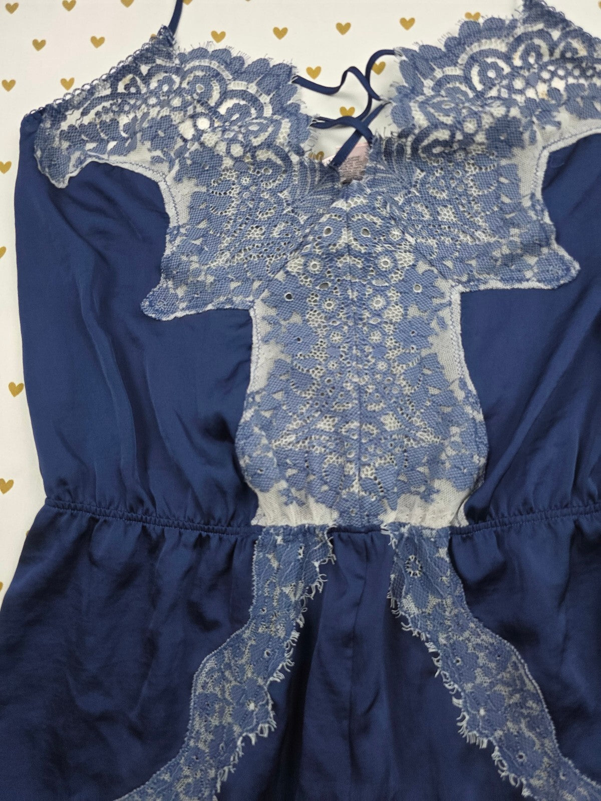 Victorias Secret Blue Sexy Sartin Lace Teddy Romper Bodysuit Lingerie LARGE