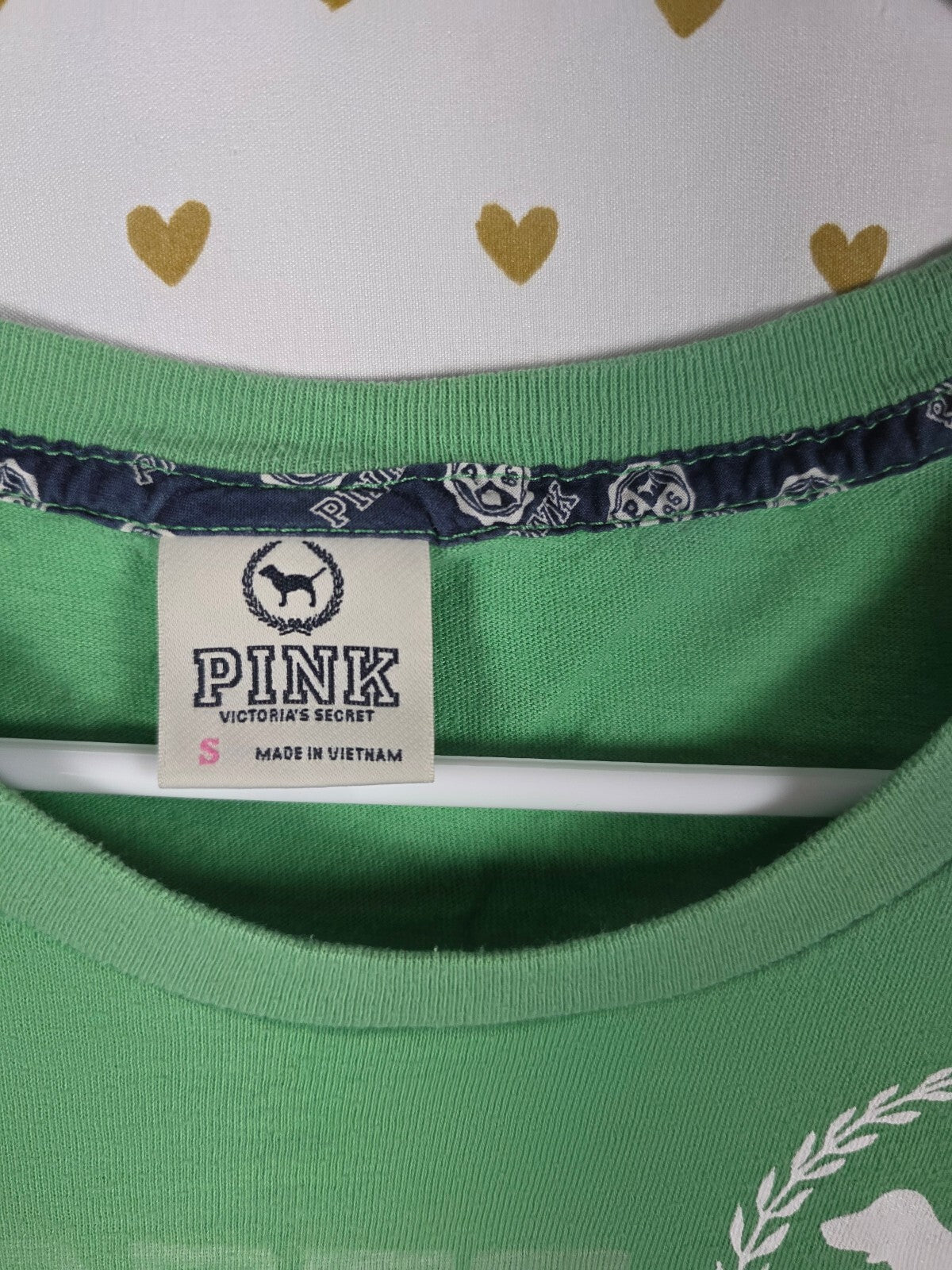 Victorias Secret PINK Vintage Y2k Green Embroidered Tee shirt SMALL