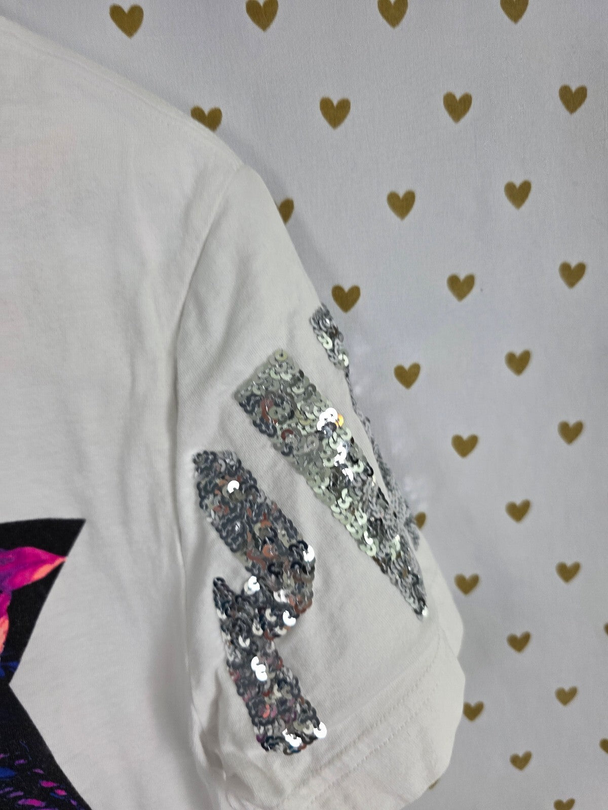 Victorias Secret PINK Floral White Bling tee shirt Sequined XS