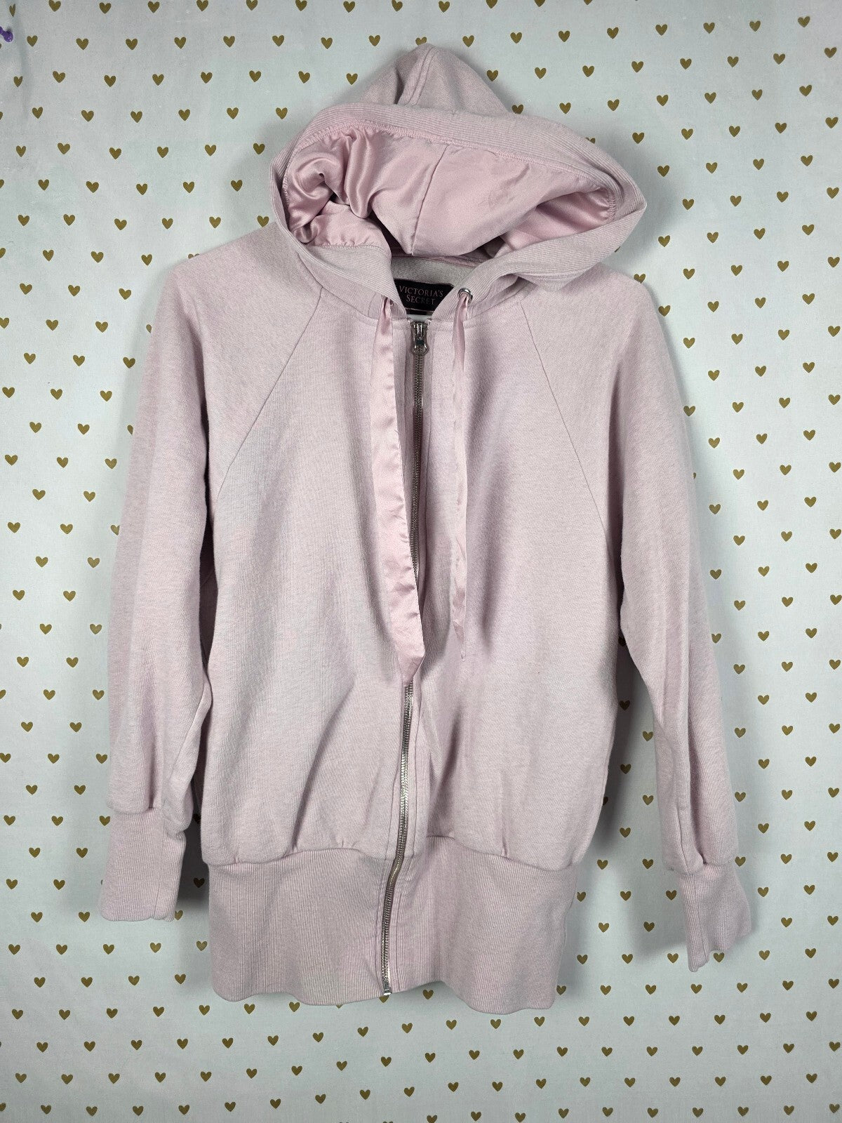 Victorias Secret PINK SATIN LINED Hoodie Full Zip Jacket SMALL