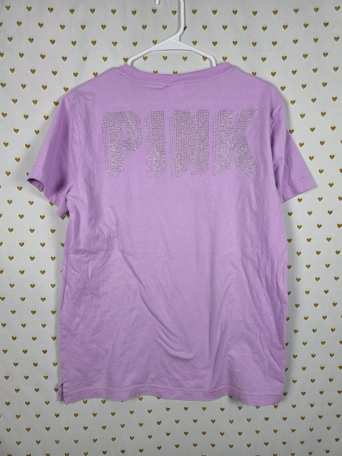 Victorias Secret PINK Purple BLING Rhinestone studded tee shirt Medium