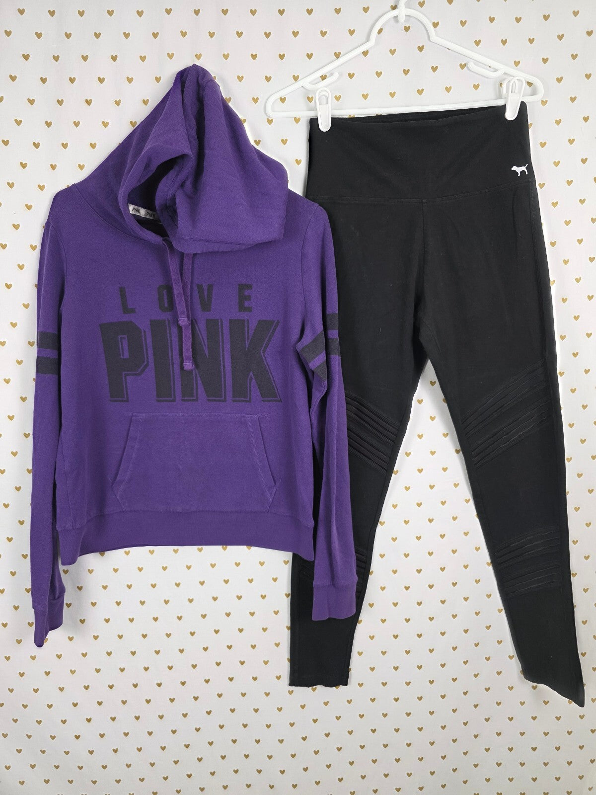 Victorias Secret Pink Pullover Hoodie Yoga pants Sweater SET 2pc Outfit Medium