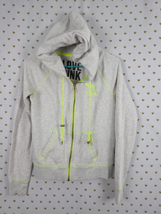 Victoria’s Secret PINK Limited Edition Neon Lime Full Zip Hoodie Gray S