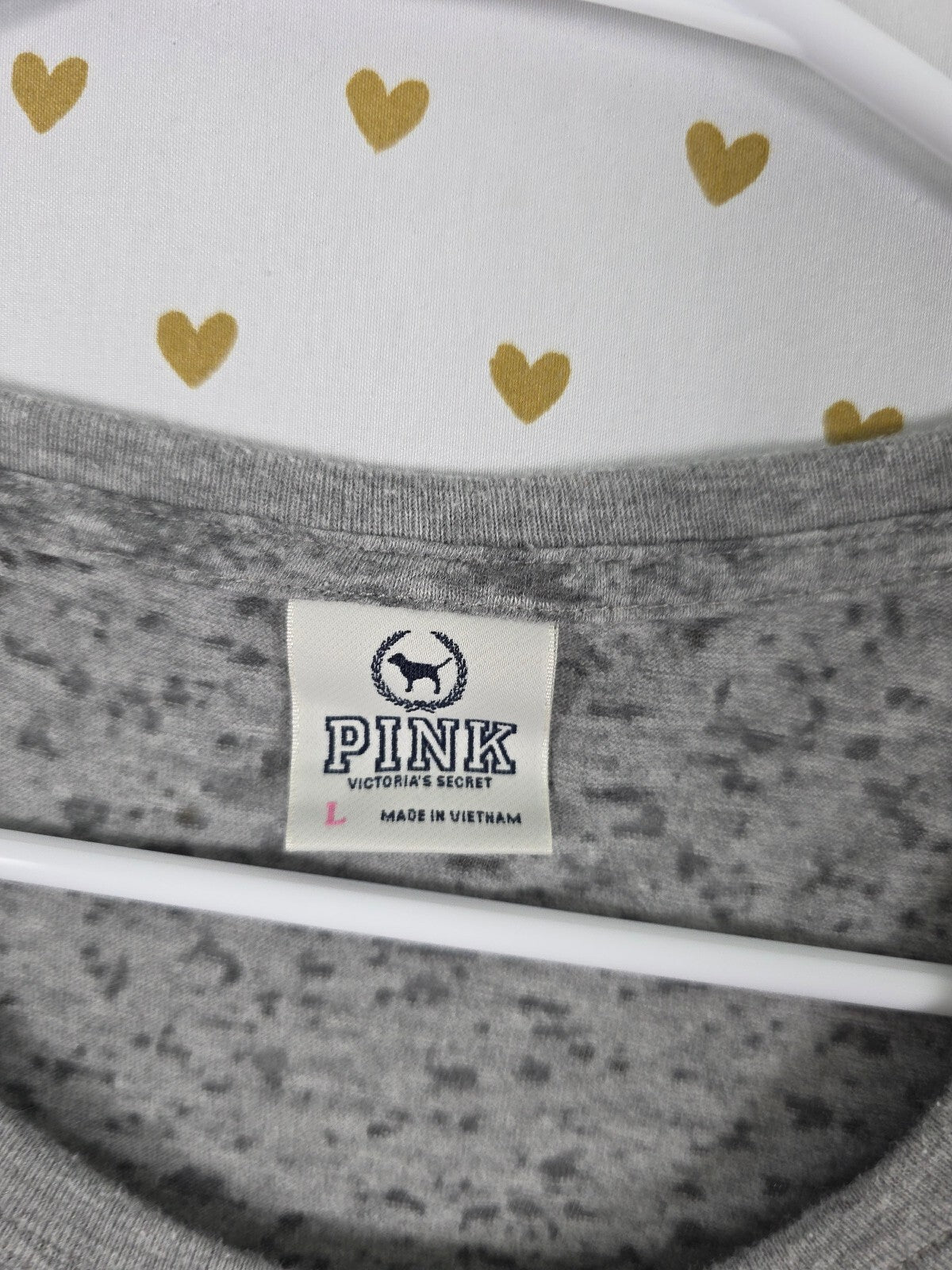 Victoria's Secret PINK Love Pink Smiley Face Burnout T Shirt Gray Yellow L