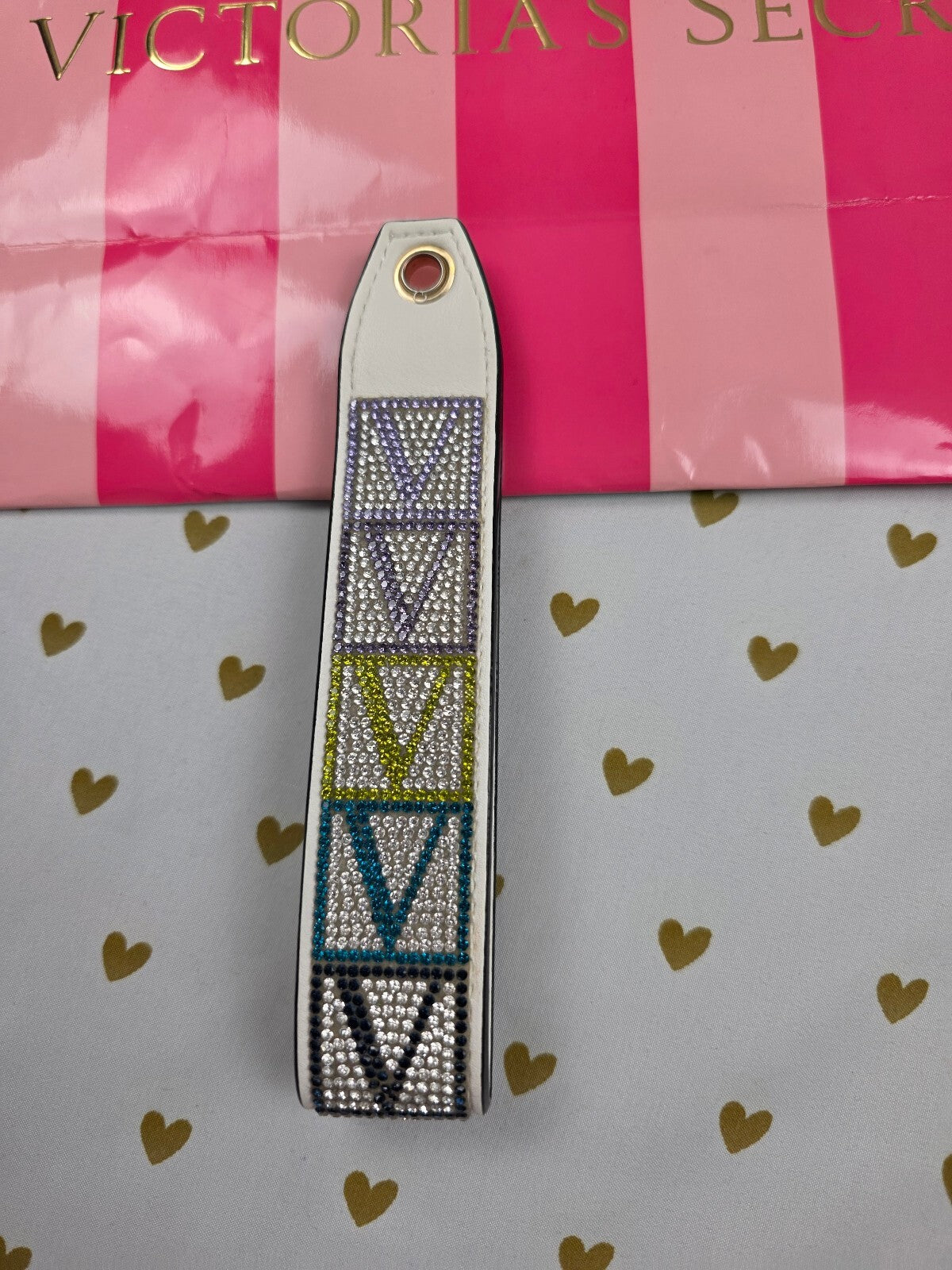 Victoria Secret Gradient wristlet strap keychain Logo Bling Studded