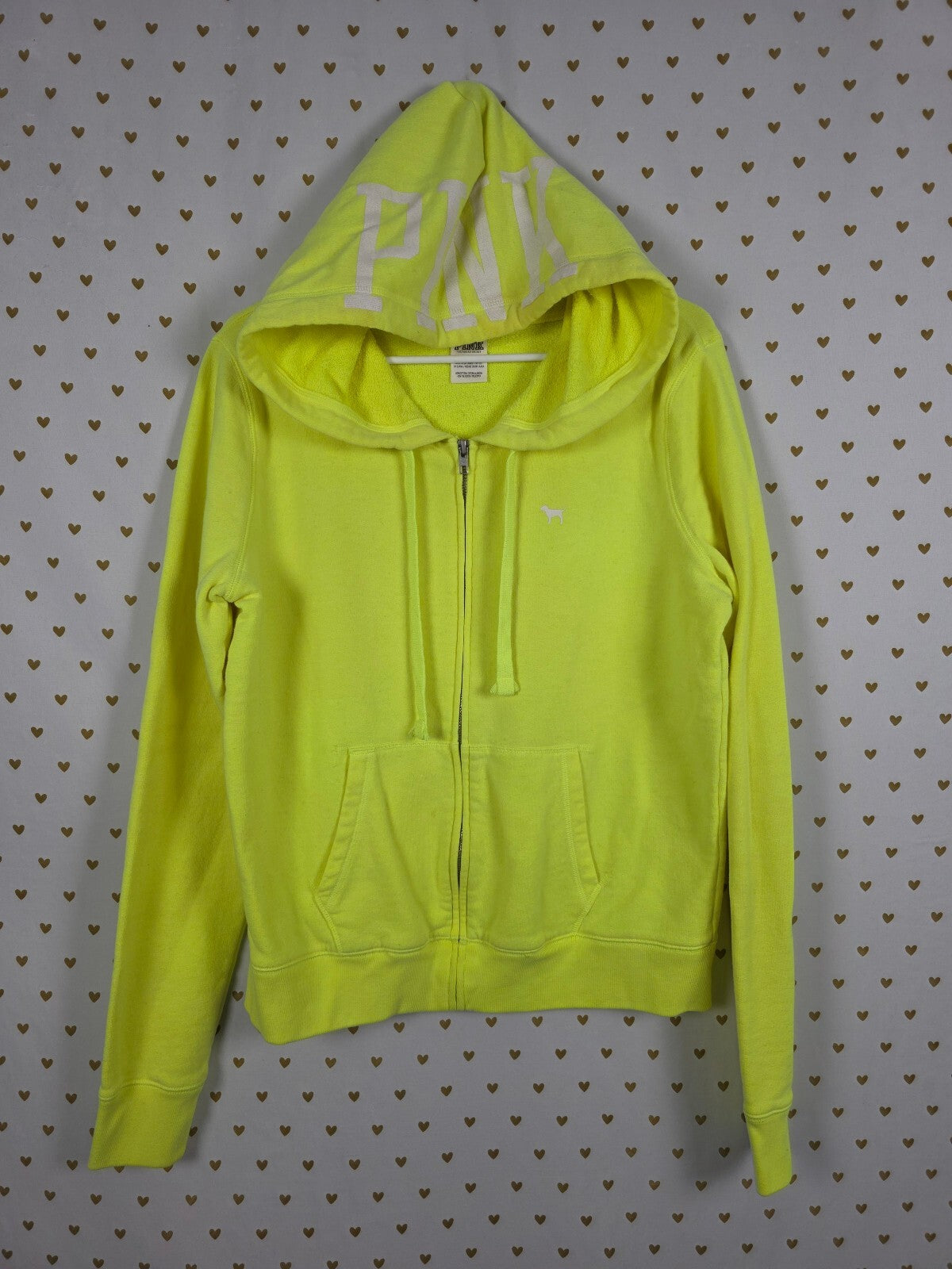 Victorias Secret Pink Neon Yellow Full ZIp Hoodie jacket Large
