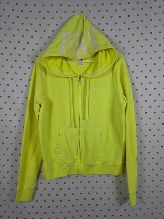 Victorias Secret Pink Neon Yellow Full ZIp Hoodie jacket Large
