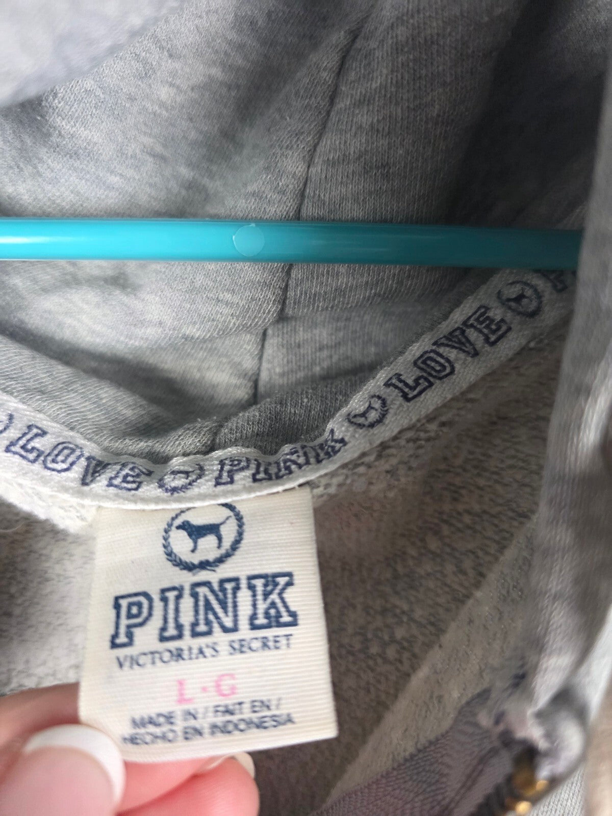 Victorias Secret Pink Vintage Grey Y2k Full zip Hoodie Jacket Logo Large