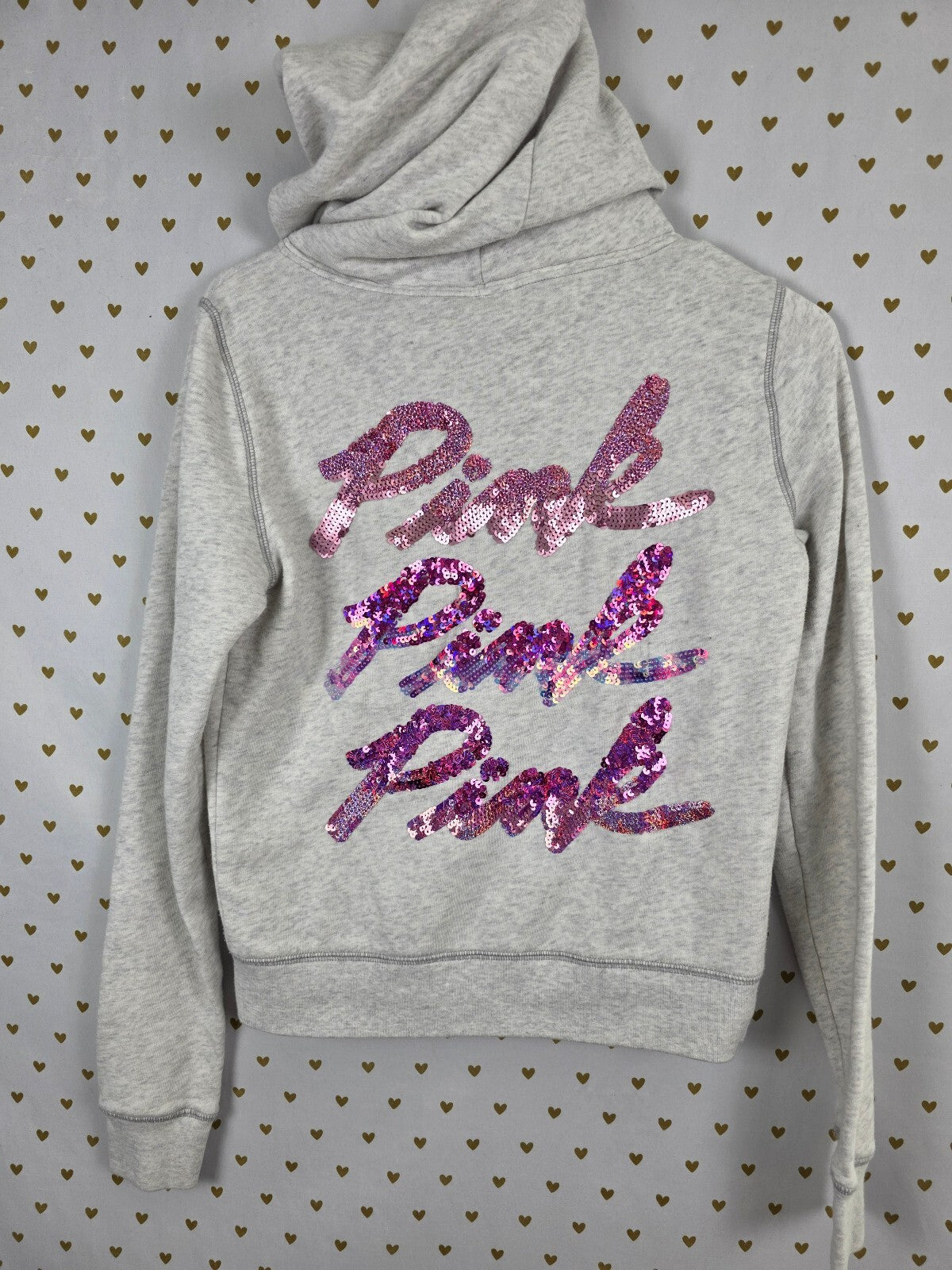 Victorias Secret Pink Gradient Bling Logo Full zip hoodie jacket Grey Small