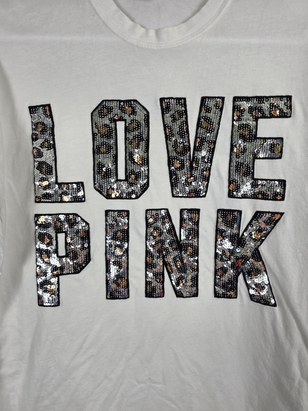 Victorias Secret PINK BLING Cheetah Leopard Long Sleeve white Tee shirt XS