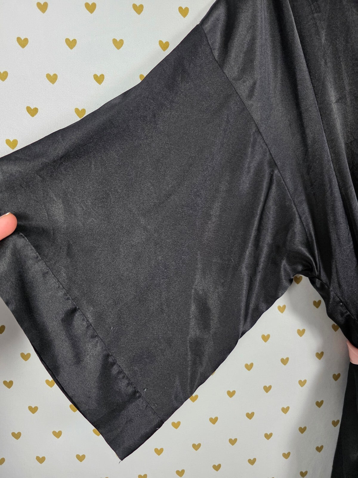 Victorias Secret Satin Silky Robe Black Pink Lounge Kimono Wrap Small Med pocket