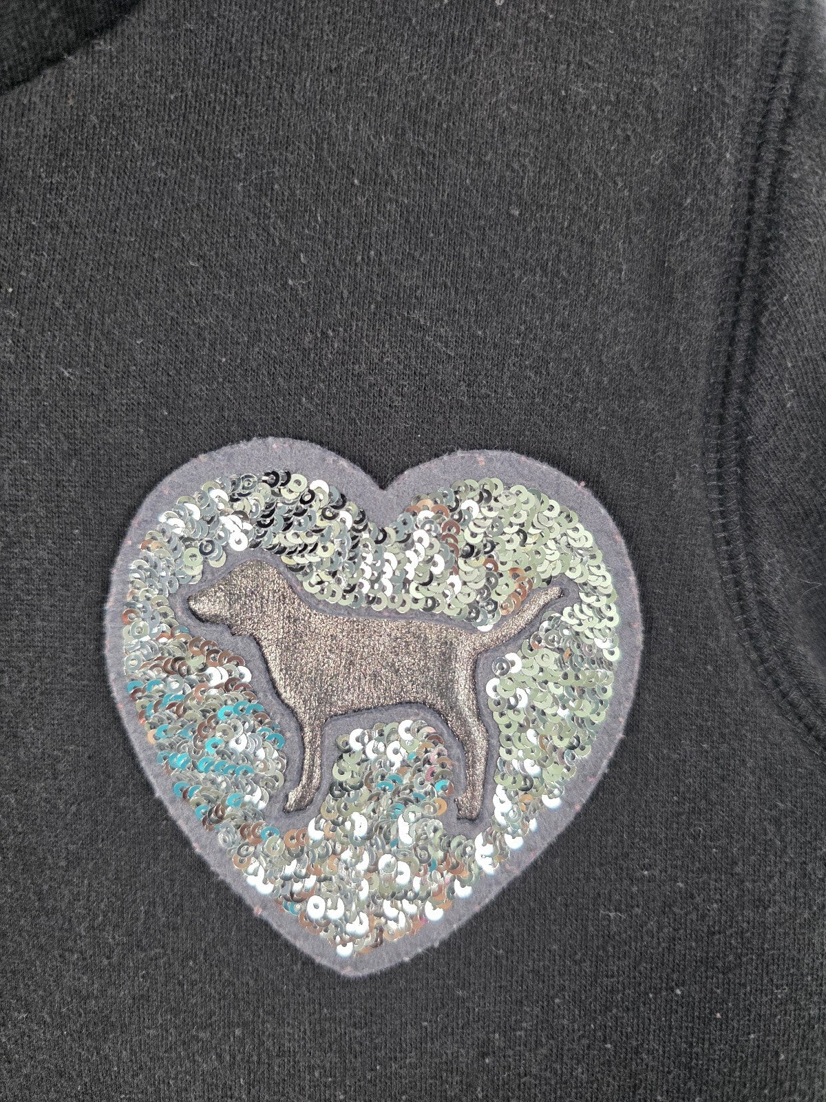 Victorias Secret Pink Fur lIned Bling Sequined Hoodie Jacket Black Silver XS