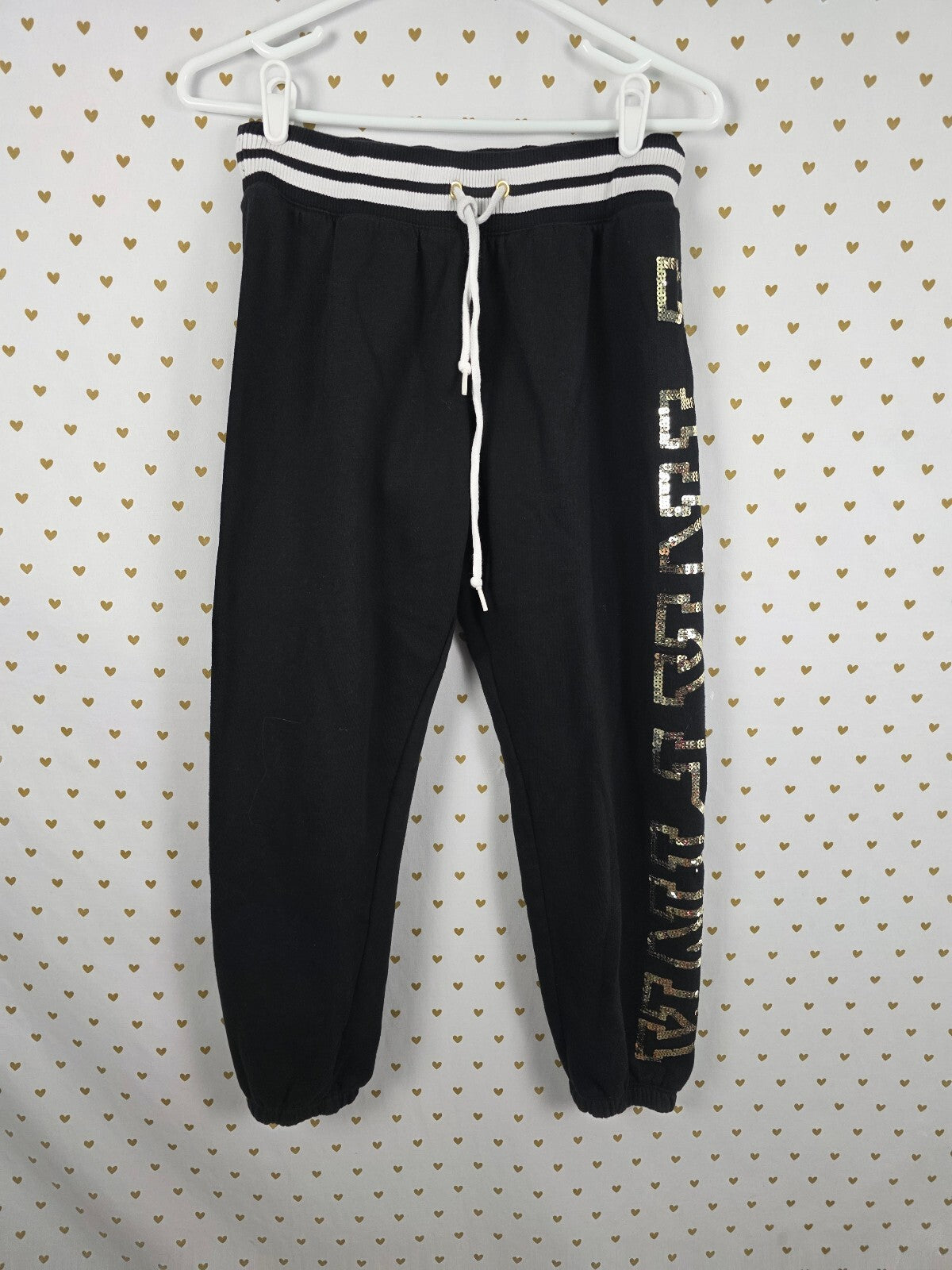 Victorias Secret Pink Rose BLING Set Sweats Pullover Hooded Sweater Sequined Med