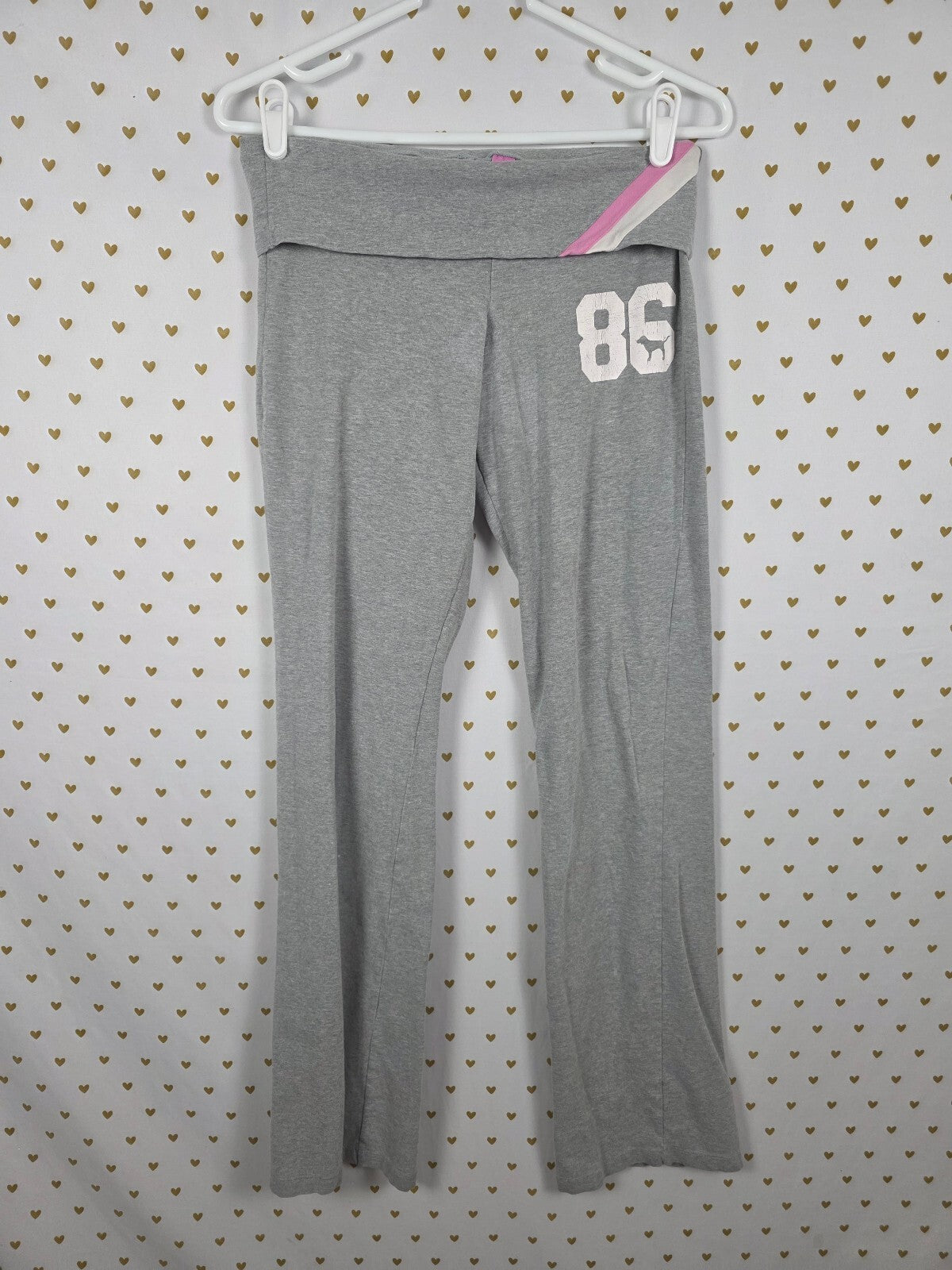 Victoria's Secret PINK 86 Foldover Flare Yoga Pants XS Gray Booty Spellout