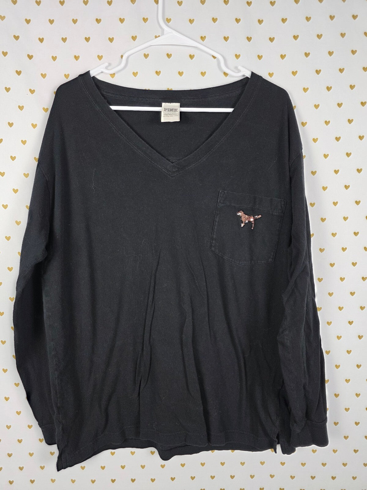 Victorias Secret PINK Leopard Cheetah Dog BLING sequined Long Sleeve Tee Large
