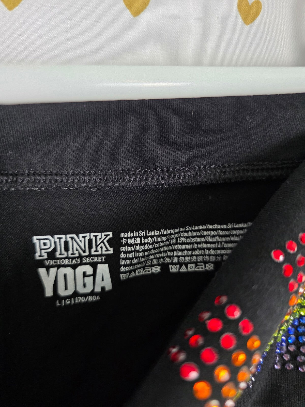 Victorias Secret PINK BLING Rainbow Studded FOLDOVER Yoga Pants LARGE Flared