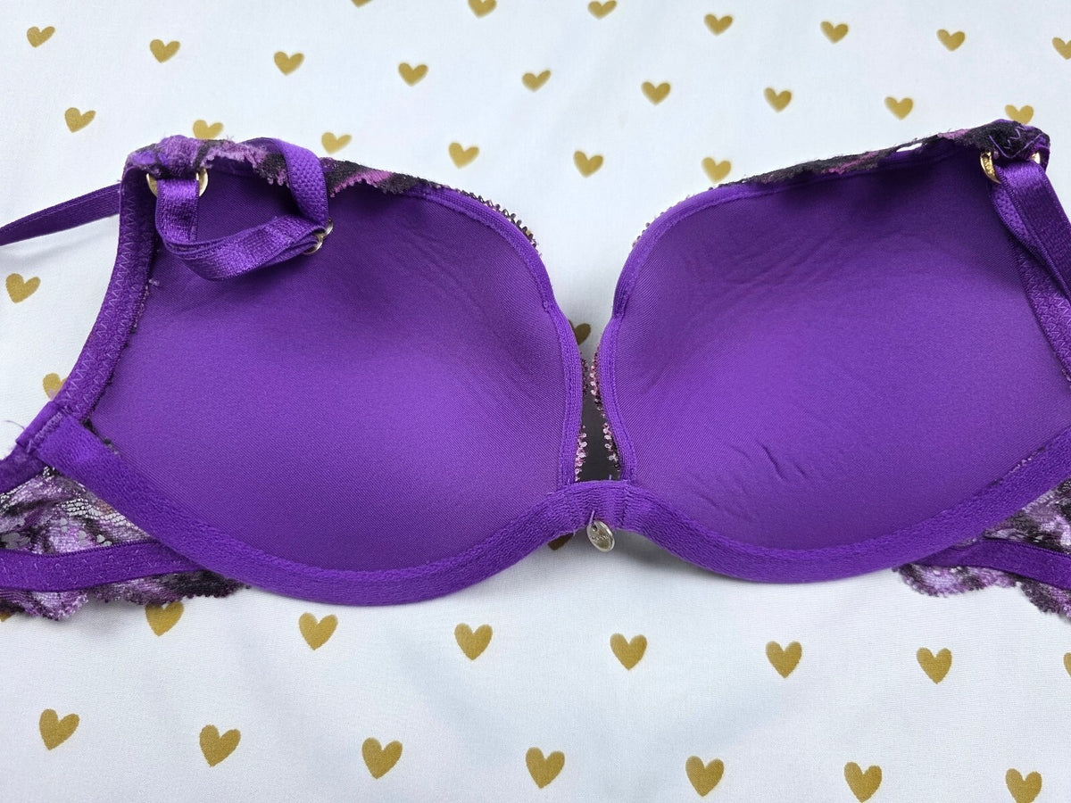 Victorias Secret Vintage Zebra y2k Push Up Purple Bra 34A